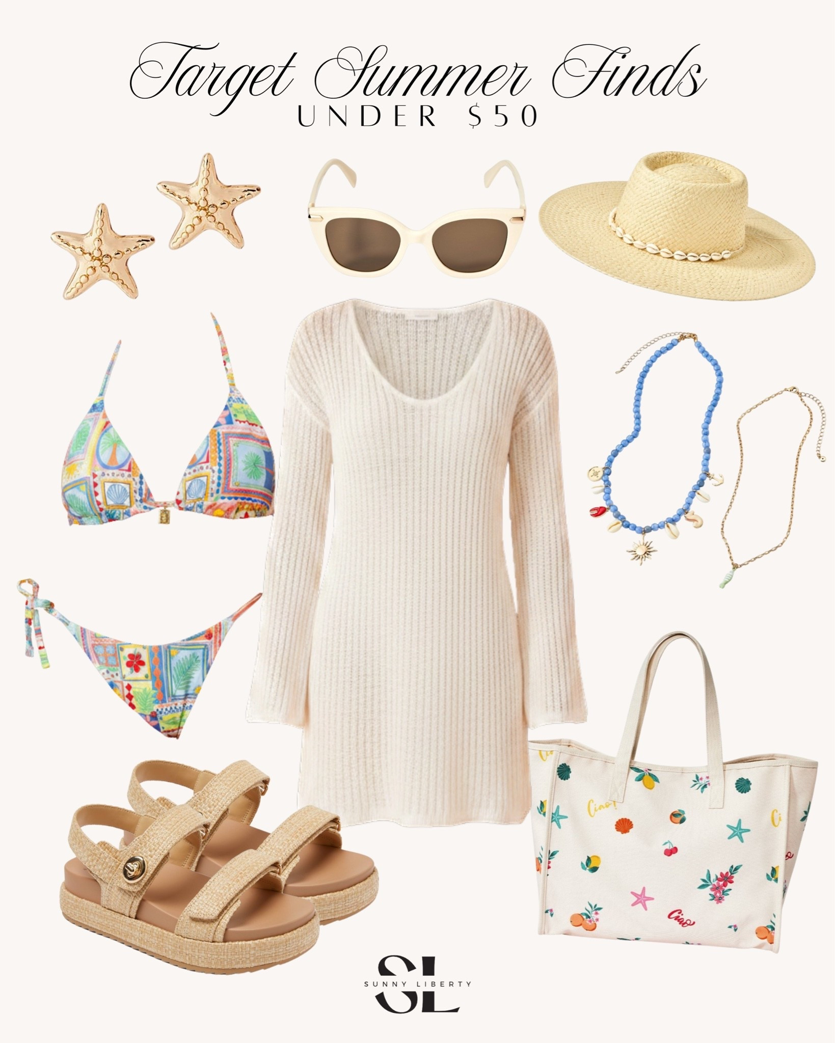 Target summer is REALLY good right now ☀️ Rounded up my favorite elevated finds under $50 — from chic raffia sandals and beach accessories to the cutest colorful swimwear and easy summer knit cover up. Everything gives an effortlessly coastal vibe perfect for vacation, pool days, and summer weekends.

#LTKSeasonal #LTKSwim