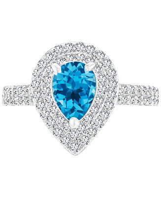 Amethyst (3/4 ct. t.w.) & Lab-Grown White Sapphire (3/4 ct. t.w.) Teardrop Halo Birthstone Ring i... | Macy's