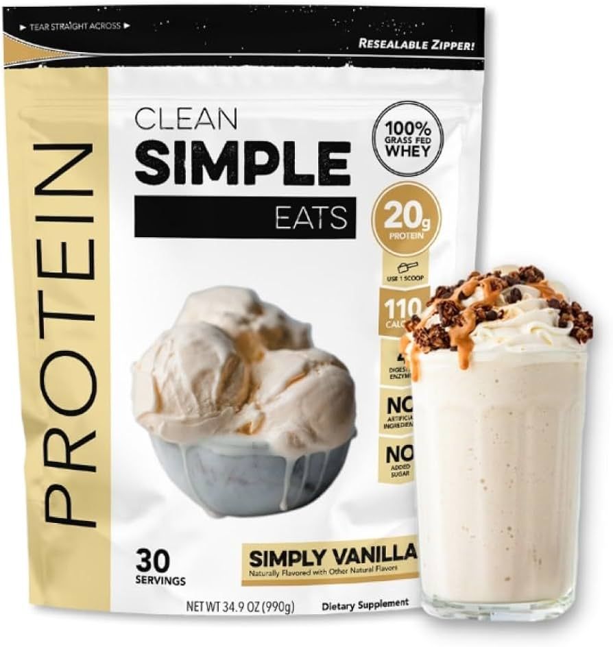 Clean Simple Eats Simply Vanilla Whey Protein Powder, Natural Sweetened and Cold-Processed Whey P... | Amazon (US)