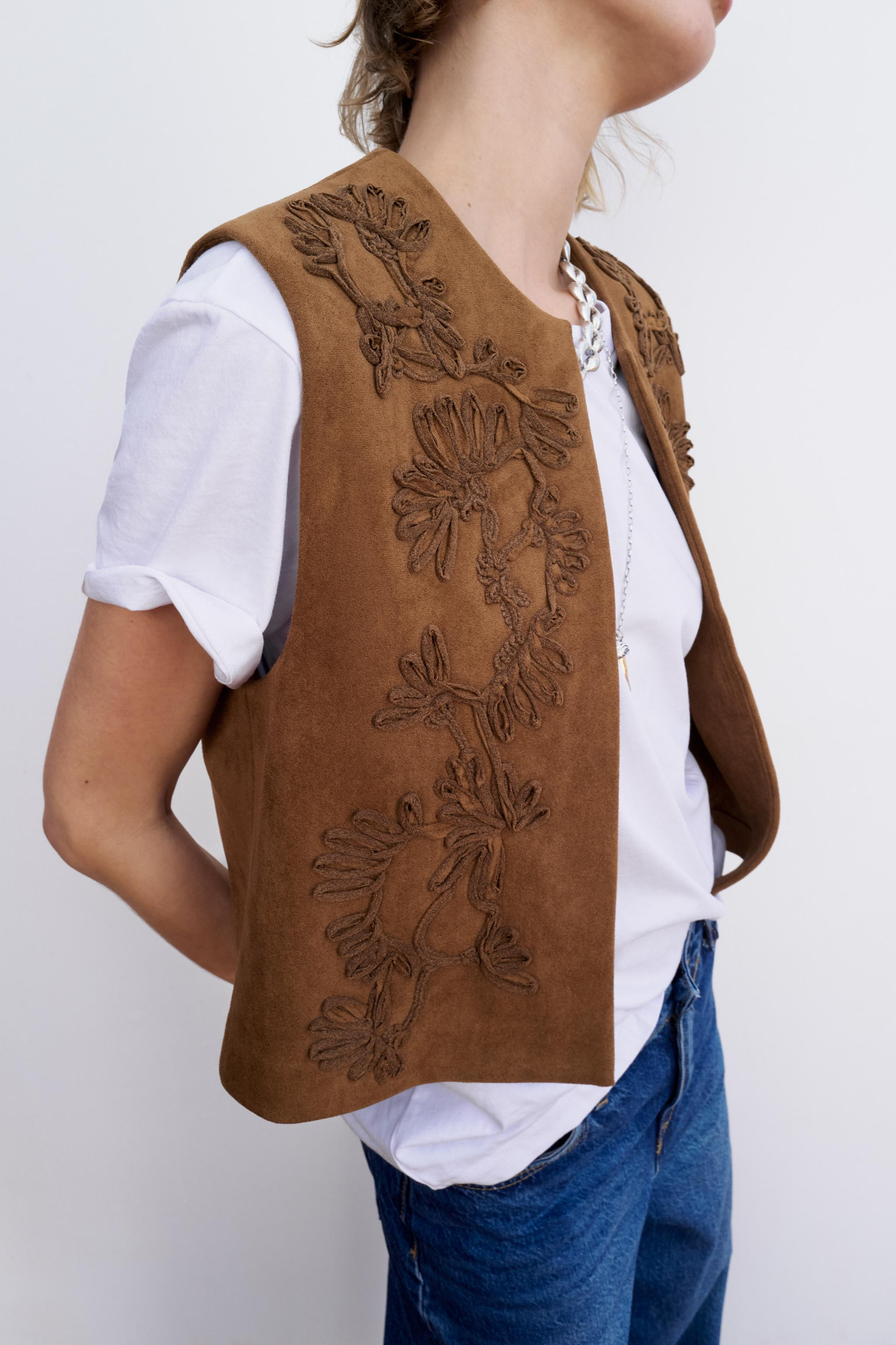 EMBROIDERED FAUX SUEDE VEST | Zara US