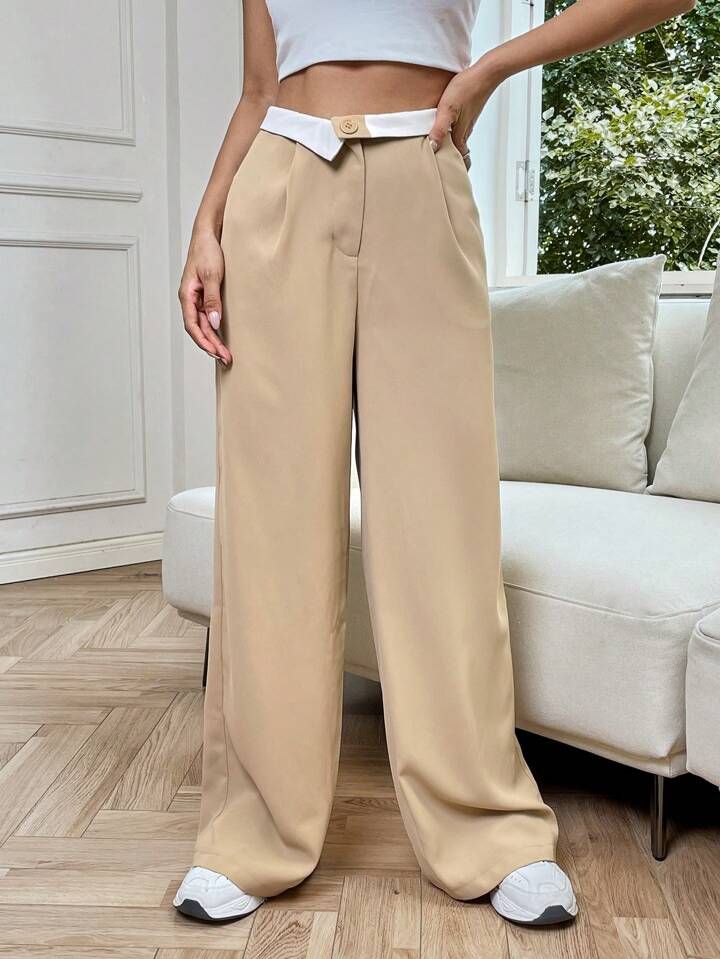 SHEIN EZwear Solid Wide Leg Suit Pants | SHEIN