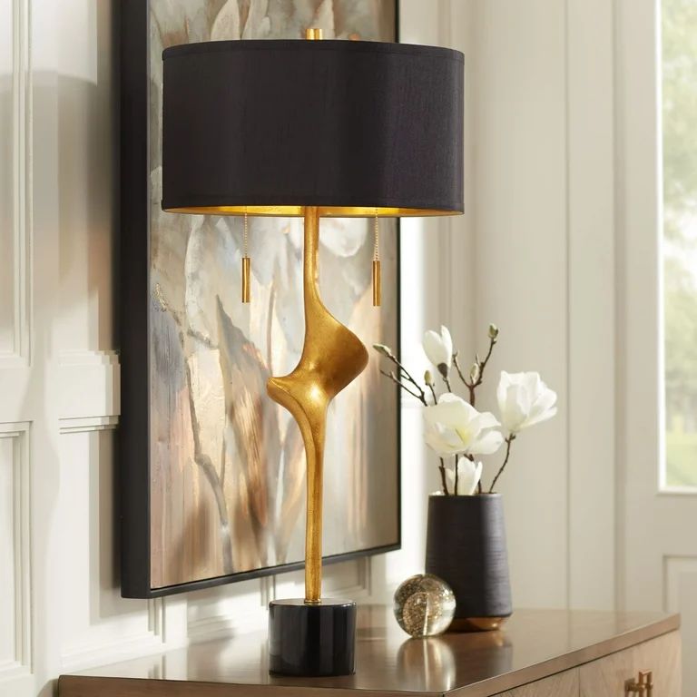 Possini Euro Design Athena Modern Buffet Table Lamp 35 1/2" Tall Sculptural Gold Leaf Black Drum ... | Walmart (US)