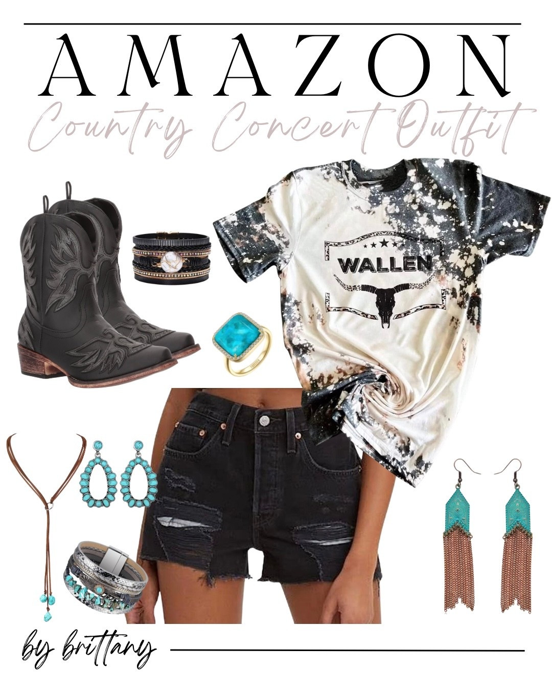 The ultimate country concert outfit 🎶✨ A statement graphic tee, distressed black shorts, western boots, and turquoise accents to pull it all together. Amazon finds you’ll wear again and again 🤍

#LTKSeasonal #LTKgrwm #LTKootd