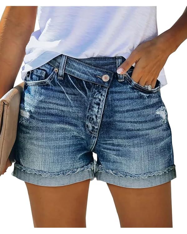 Crossover Juniors Jean Shorts Stretchy Mid Waisted Denim Shorts Casual Summer Hot Shorts | Amazon (US)