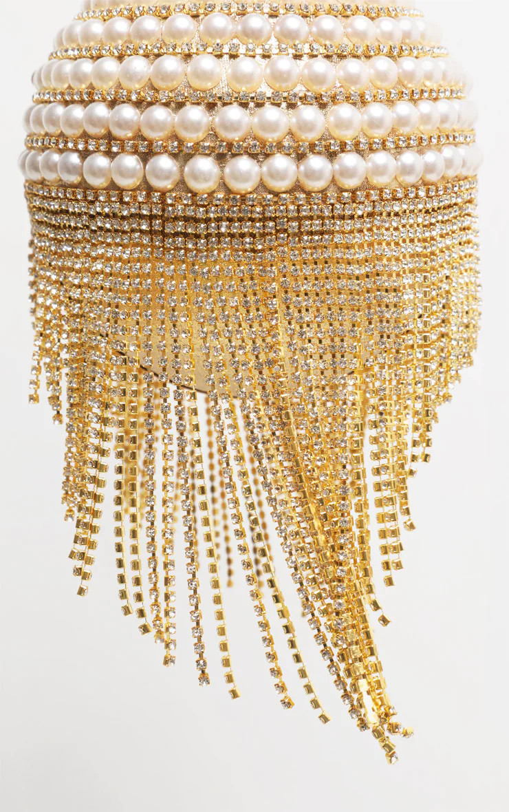Gold Diamante And Pearl Large Sphere Bag | PrettyLittleThing US