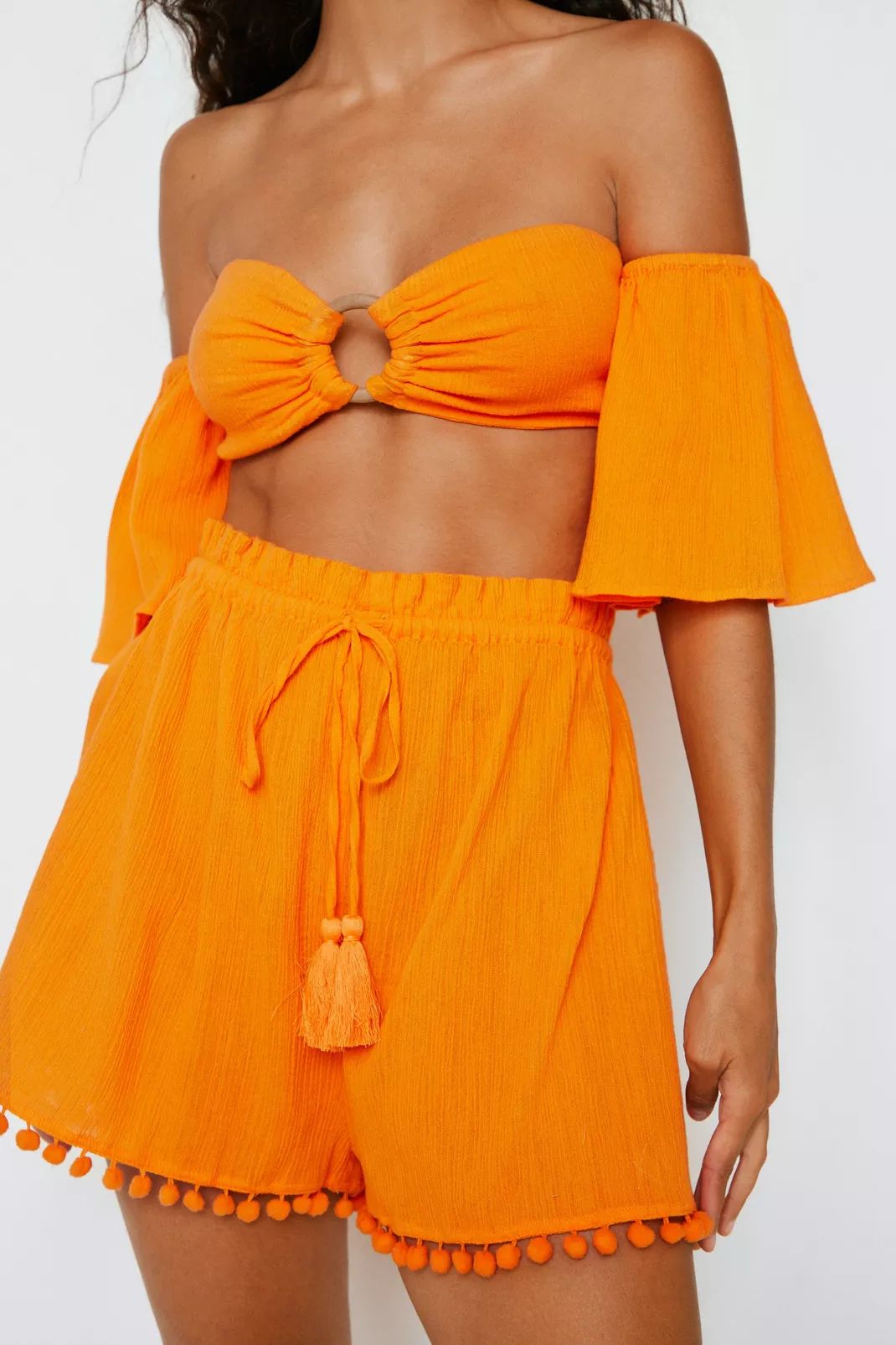 Crinkle Tassel Pom Pom Cover Up Shorts | Nasty Gal (US)