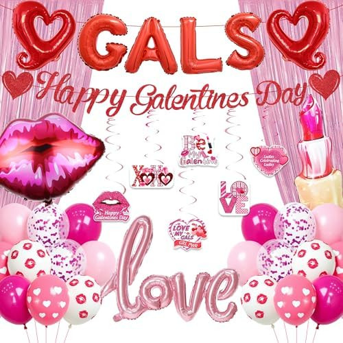 Happy Galentines Day Decorations for Gals - Rose Gold Fringe Curtain Backdrop with GALS Balloons ... | Amazon (US)