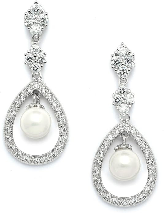 Mariell Pearl Bridal Wedding Earrings for Bride, Pearl Jewelry for Bridesmaid, Prom, Mother of th... | Amazon (US)
