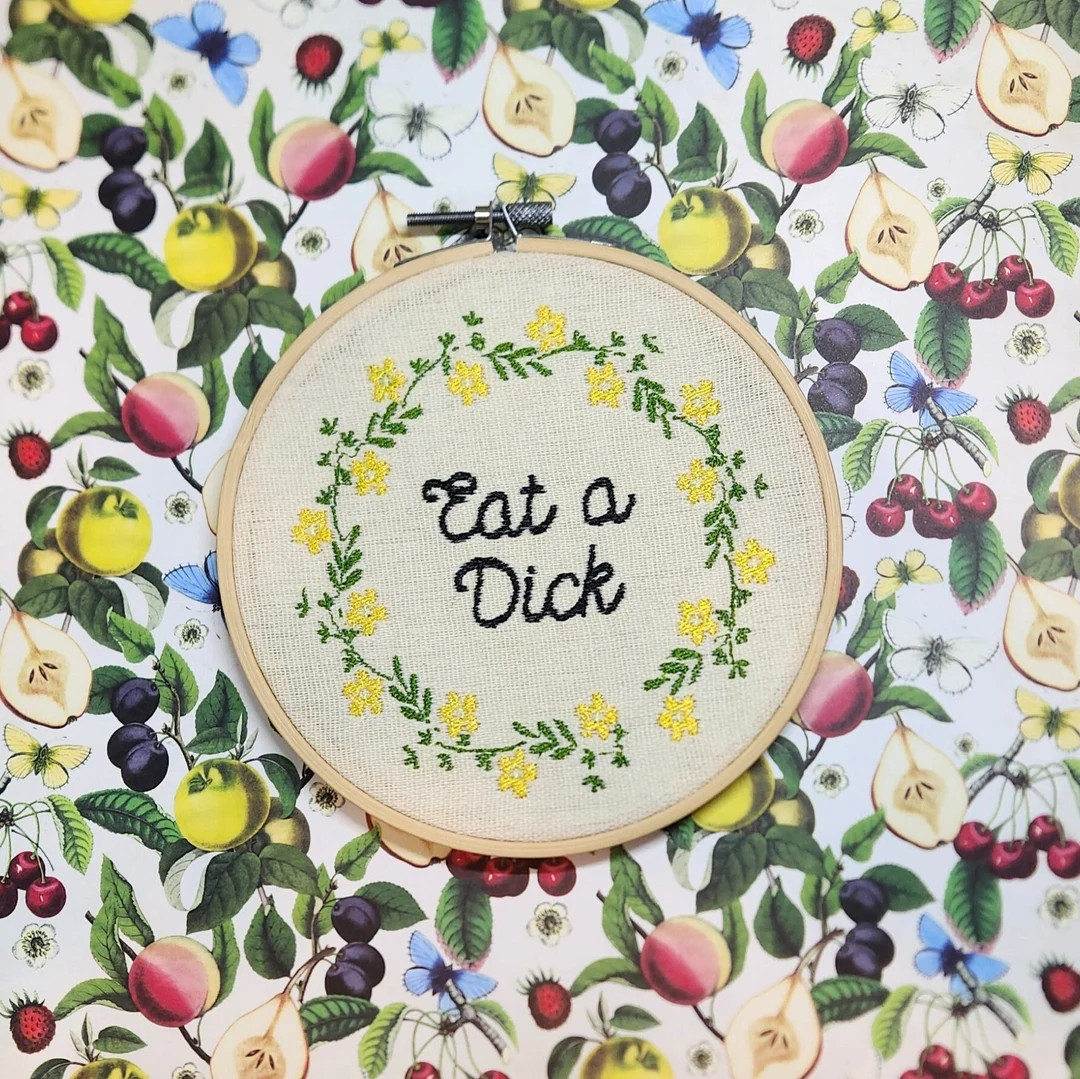 Eat a Dick, Funny Embroidery, Finished Embroidery Hoop, Granny Glam Embroidery, Complete Embroide... | Etsy (US)