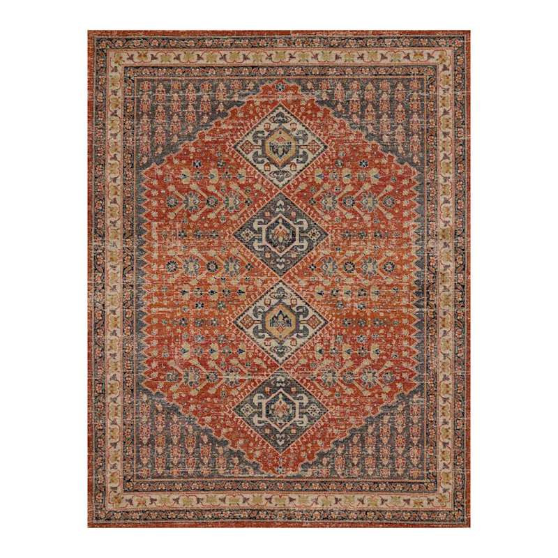 (B619) Dayton Red & Rust Diamond Design Area Rug, 8x10 | At Home