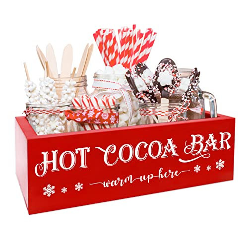 Christmas Hot Cocoa Wood Tray Holder Box Station for Home Kitchen Holiday Decor | Amazon (US)