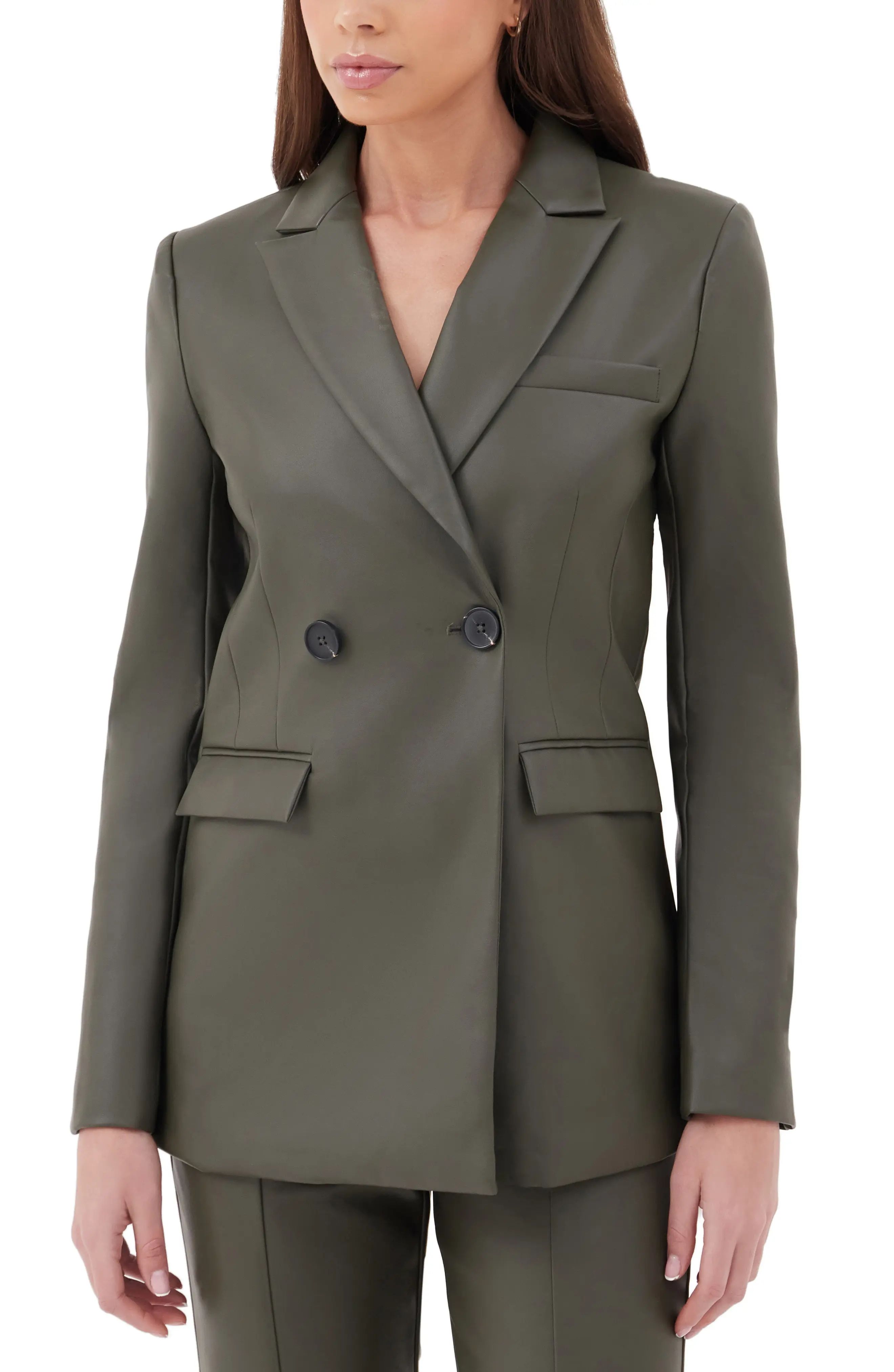 4th & Reckless Tersa Faux Leather Blazer in Khaki at Nordstrom, Size Small | Nordstrom
