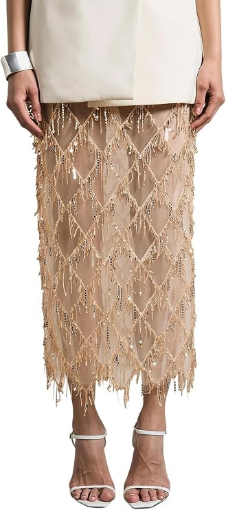 MakeMeChic Women's Sequin Midi Skirts Sheer Fringe Glitter Sparkly Party Club Cover Up Pencil Ski... | Amazon (US)