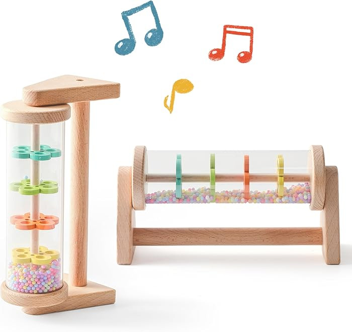 Wooden Rain Stick with Handle & Stand, Montessori Sensory Musical Rattle for Toddlers 12+ Months,... | Amazon (US)