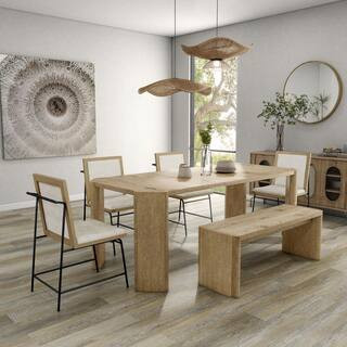 Ashford 6-Piece Rectangle Oak Modern Farmhouse Wood Top Dining Room Set with Chairs and Bench | The Home Depot