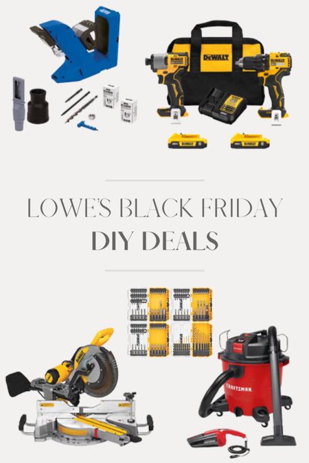 #ad Lowe’s Black Friday deals are going on right now so click to shop  power tool gift ideas for the DIYer in your life. @loweshomeimprovement #lowespartner

Miter saw, shop vac, power drill, kreg jig, drill bits

#LTKGiftGuide #LTKHoliday #LTKCyberWeek