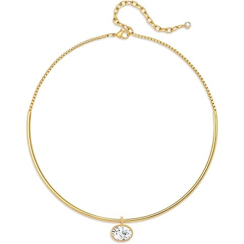18k Gold Oval Bezel Collar Charm Necklace and Charms | Choker Pendant Necklace & Add On Charms | Amazon (US)
