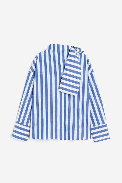 Tie-neck cotton blouse - Blue/Striped - Ladies | H&M GB | H&M (UK, MY, IN, SG, PH, TW, HK)