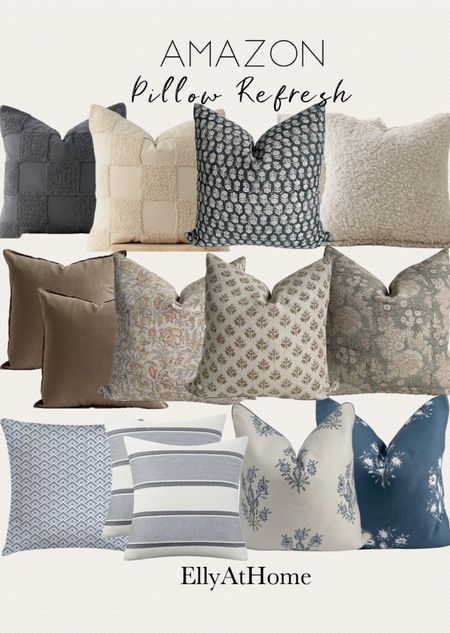 Amazon home pillow refresh. Choose a variety of colors, patterns and textures. Neutral, grey, blue. Living room, bedroom, family room. Free shipping. 

#LTKsalealert #LTKfindsunder50 #LTKhome