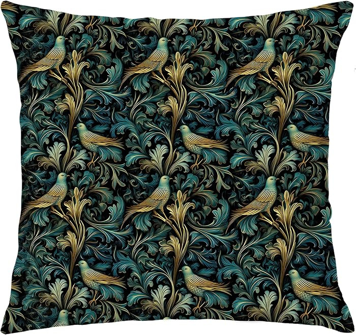 Dark Green William Morris Inspired Birds Botanical Decor Pillow Covers 18x18, Minimalist Rustic C... | Amazon (US)