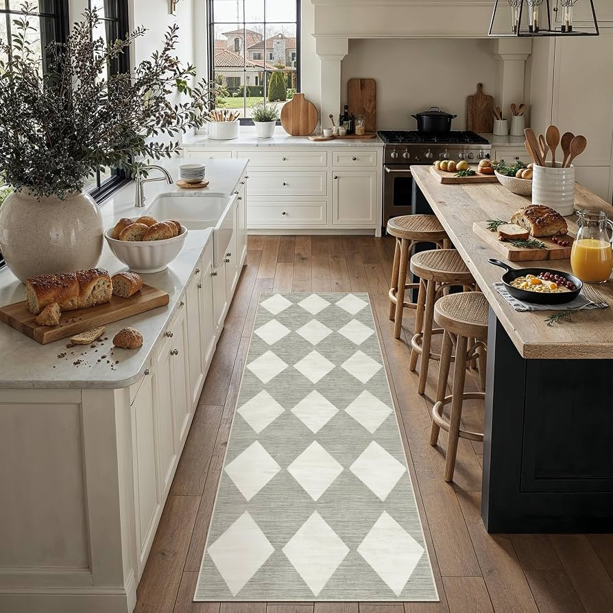 2x6 Runner Checkered Rug for Hallways Grey Washable Long Carpet Non-Slip Low Pile Boho Indoor Acc... | Amazon (US)