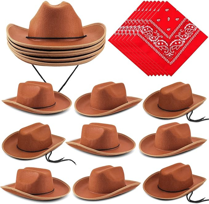 Funtery 20 Pack Kids Cowboy Hat with Red Bandanna for Birthday Masquerade Party Cosplay and Hallo... | Amazon (US)