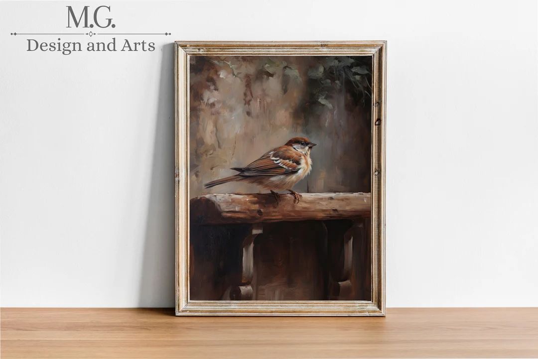 Antique Oil Painting of a Sparrow Oil Art Antique Decor - Etsy | Etsy (US)
