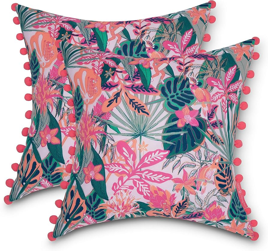 Classic Accessories for Vera Bradley Water-Resistant Accent Pillow with Poms, 18 x 18 x 8 Inch, 2... | Amazon (US)