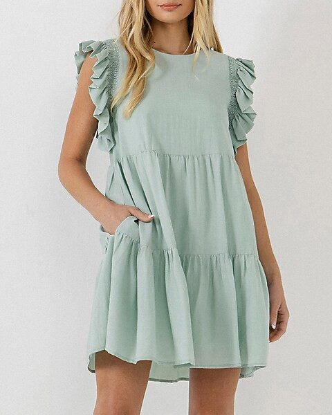 English Factory Ruffled Detail Mini Dress | Express