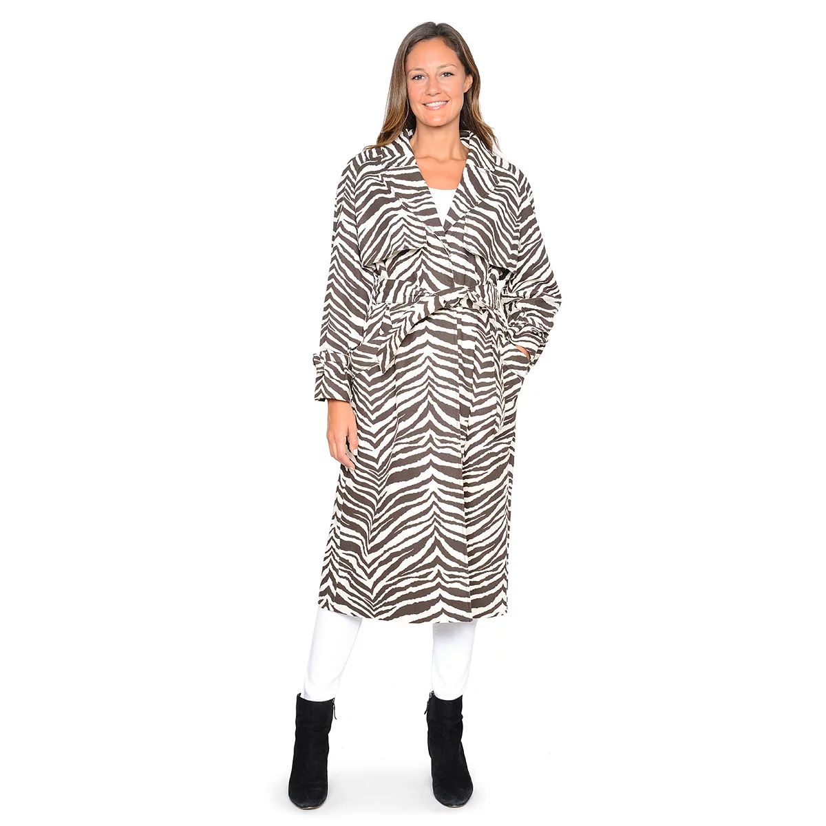 Women's Fleet Street Zebra-Print Long Trench Coat | Kohl's