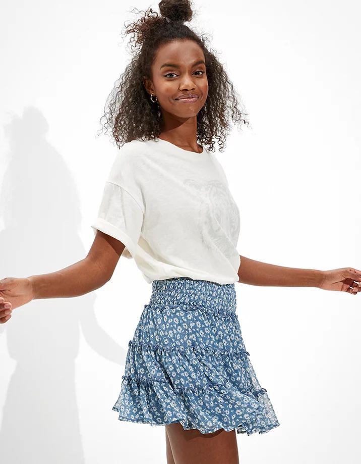 AE Floral Mesh Tiered Mini Skirt | American Eagle Outfitters (US & CA)