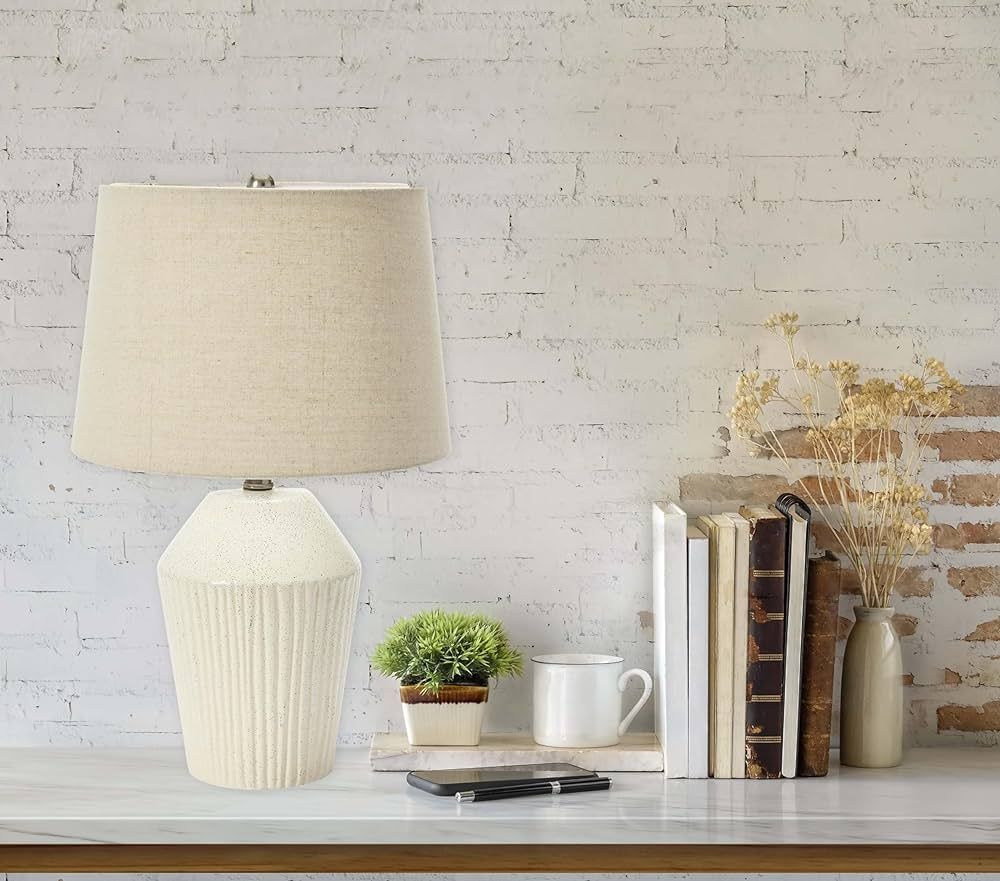 Creative Co-Op 13" Round Stoneware Desk Lamp, White | Amazon (US)
