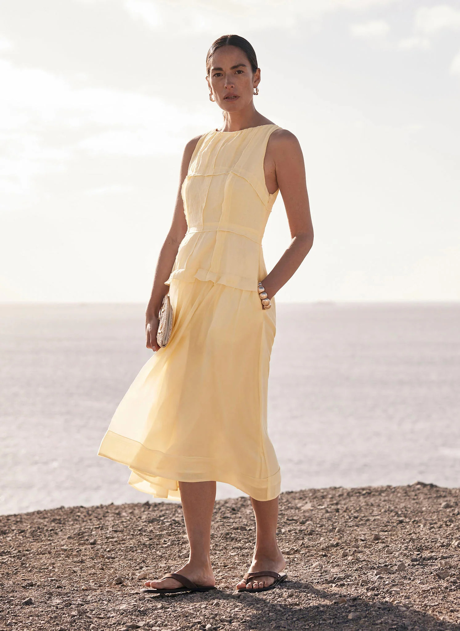 Yellow Sleeveless Midi Dress | Mint Velvet