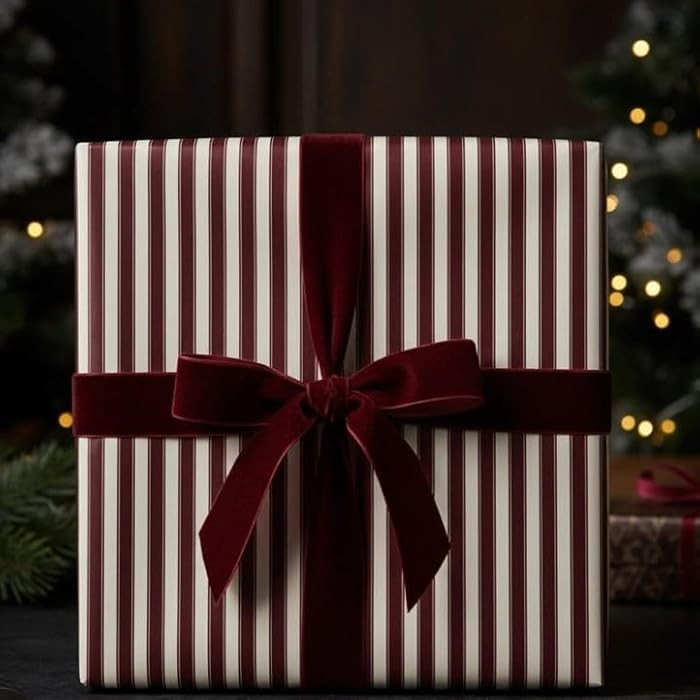 Classic Striped: Dark Burgundy Cream Wrapping Paper Gift Wrap Roll Xmas, Retro Striped Gift Wrap ... | Amazon (US)