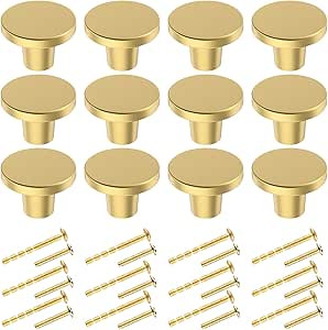 BIGLUFU 12 Pcs Brass Drawer Knobs, Round Kitchen Cabinet Knobs, Dresser Handles Pulls for Chest o... | Amazon (UK)