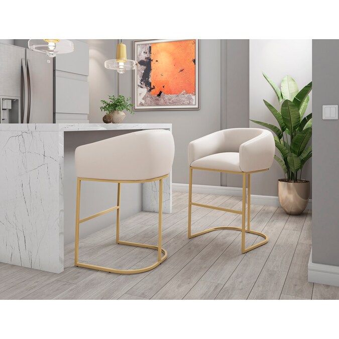 Manhattan Comfort Louvre Cream and Titanium Gold Counter Height Upholstered Bar Stool Lowes.com | Lowe's