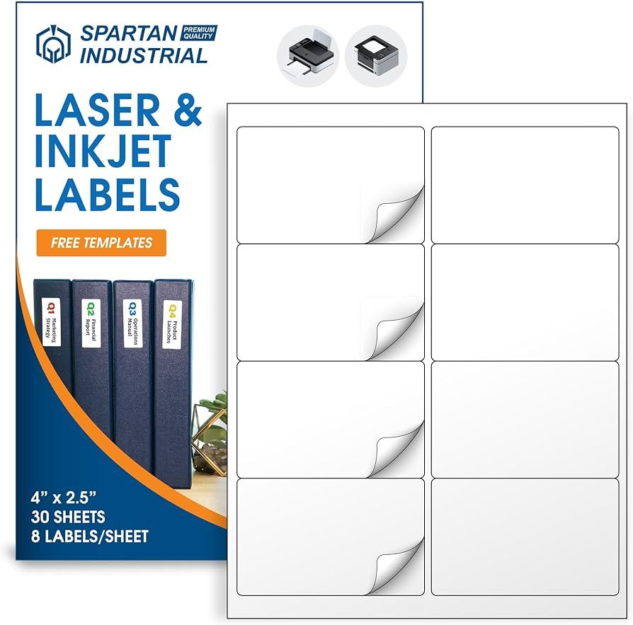 Spartan Industrial Printable Laser and Inkjet Labels - 4" X 2 1/2" White Labels on Printer Sticke... | Amazon (US)