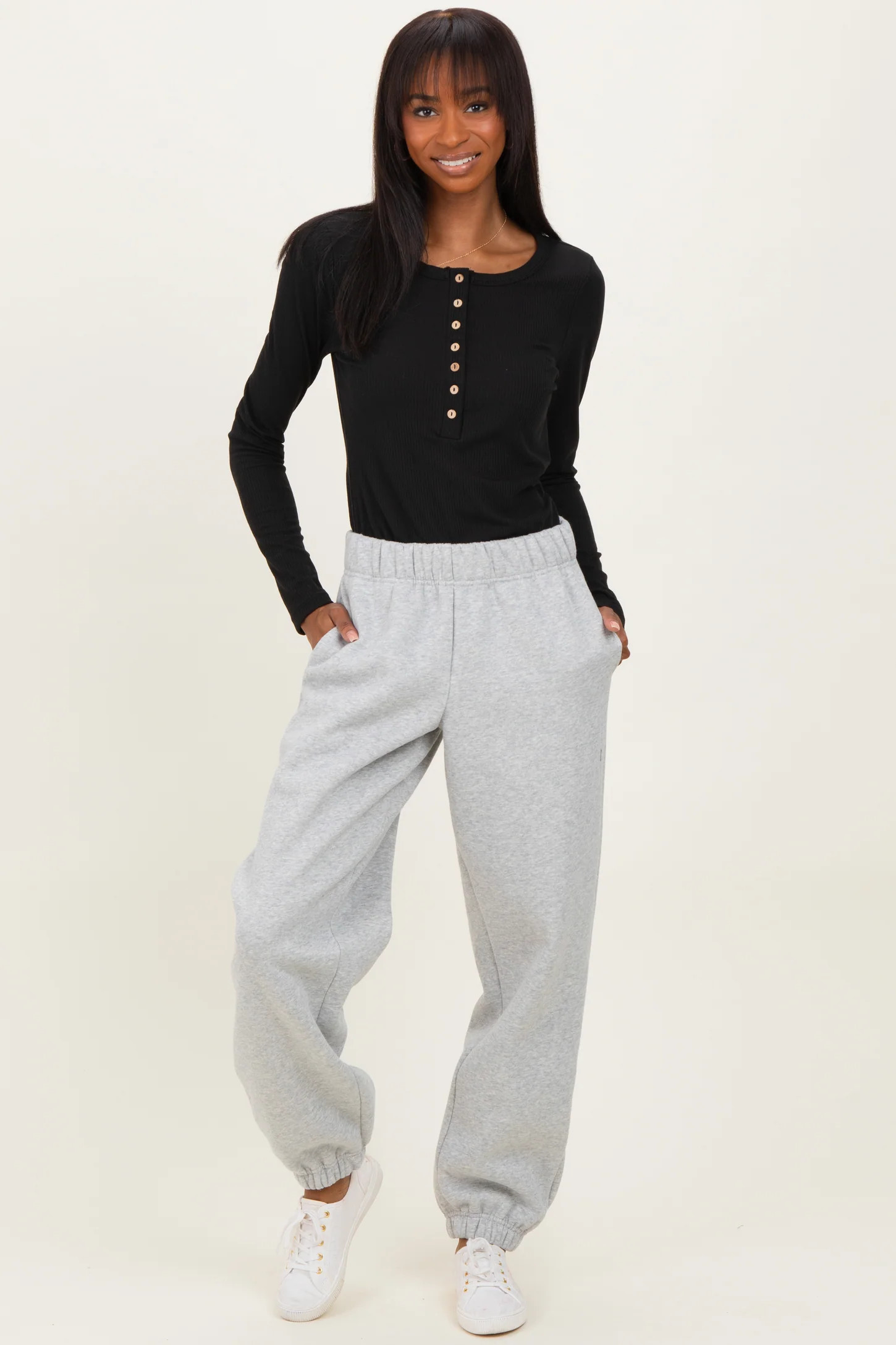 Heather Grey Fleece Sweatpants | PinkBlush Maternity
