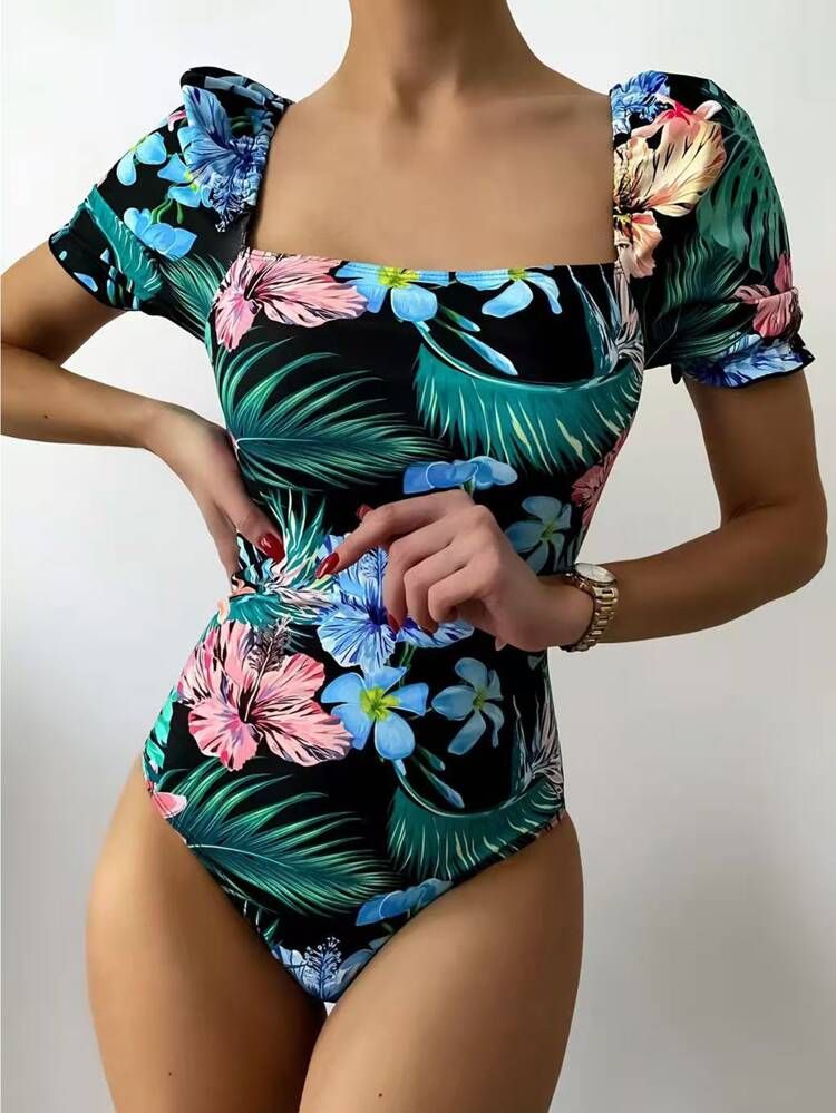 Floral & Tropical One Piece Swimsuit | SHEIN