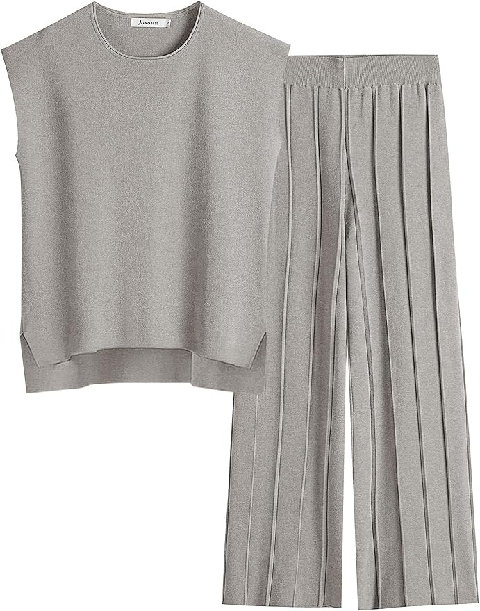 ANRABESS Two Piece Outfits for Women Summer Sweater Sets Knit Pullover Tops Elastic Waisted Pants... | Amazon (US)