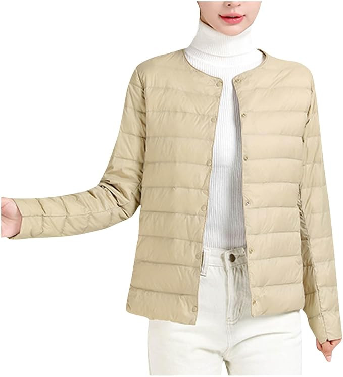 Women Ultra Lightweight Down Jacket Packable Collarless Button Down Quilted Short Puffer Parka Co... | Amazon (US)