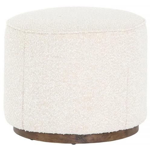 Leah Modern Classic White Performance Boucle Black Wood Round Ottoman - Small | Kathy Kuo Home