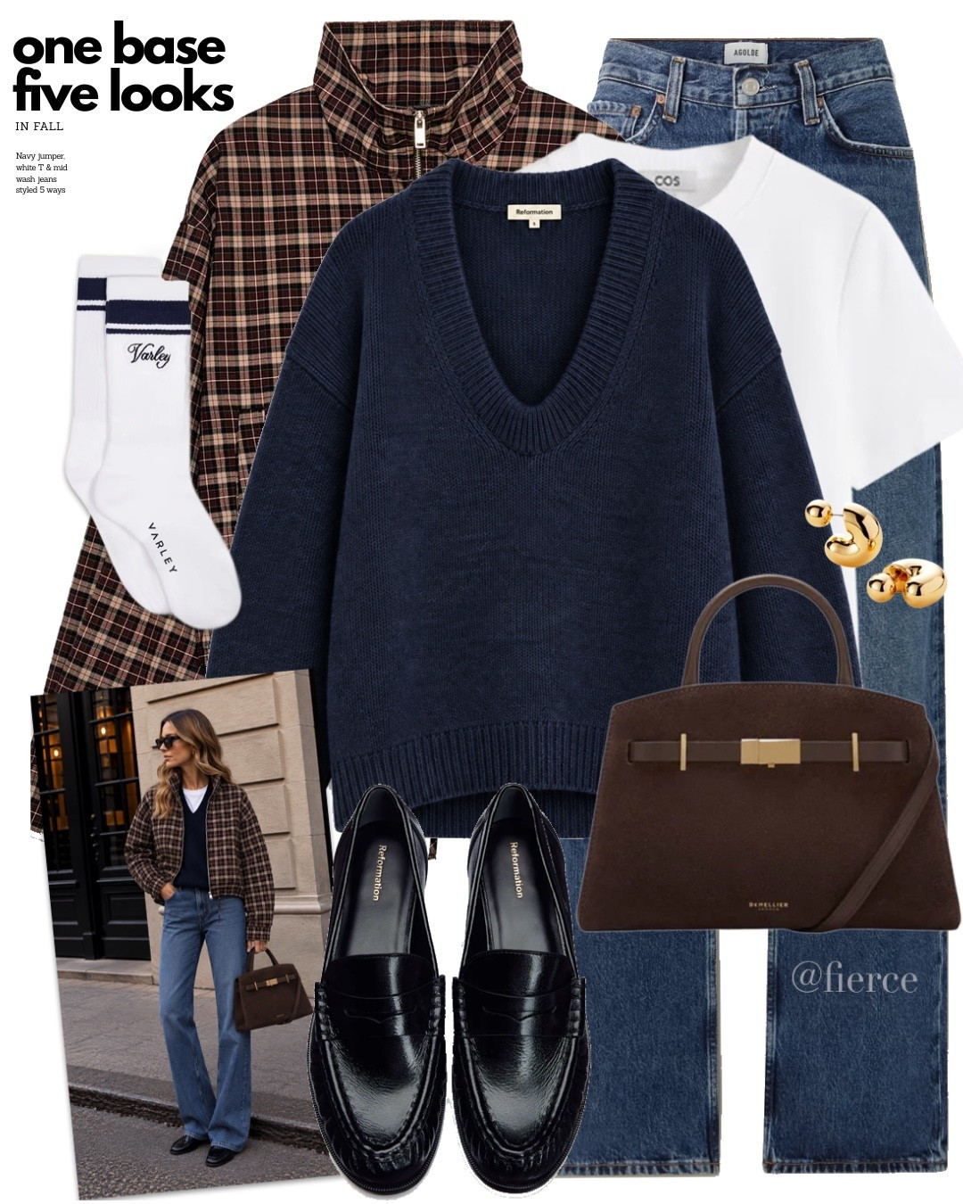 Check jacket blue jeans black loafers blue v neck scoop neck sweater chocolate brown bag

#LTKuk #LTKeurope #LTKautumn