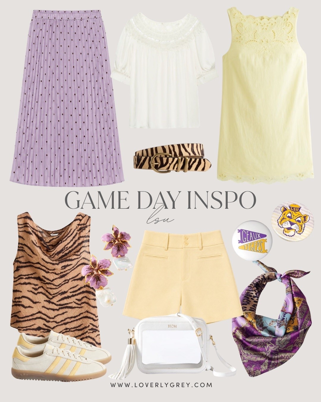 Purple & yellow finds for LSU game day outfits! I even found a few tiger print items! I have those yellow shorts, and they are really cute and comfortable!

Loverly Grey, college game day, LSU game day outift, purple and yellow, tiger, football game day

#LTKSeasonal