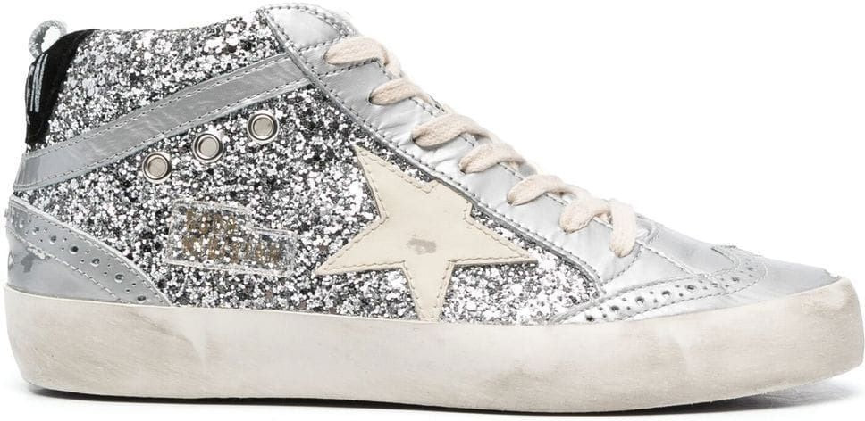 Golden Goose Women's Gwf00122F00415670260 Midstar Sneaker in Silver/Ivory/Black | Size 38 | GWF00122F0041567026070260 | LOZURI