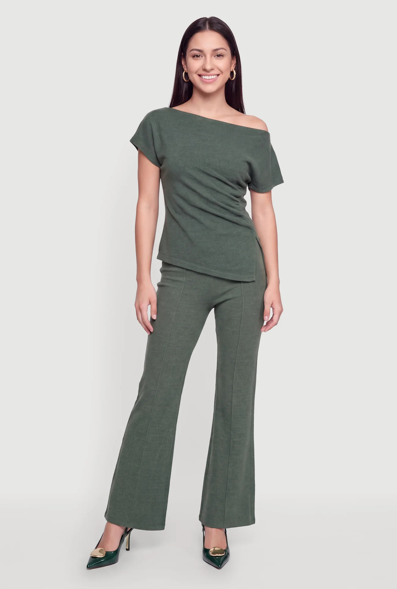 Brushed Ribbed Knit One Shoulder Top | Rainbow Shops