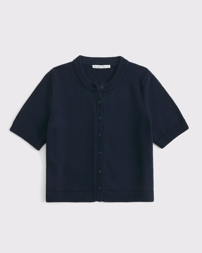 Women's Short-Sleeve Crew Cardigan | Women's Tops | Abercrombie.com | Abercrombie & Fitch (US)