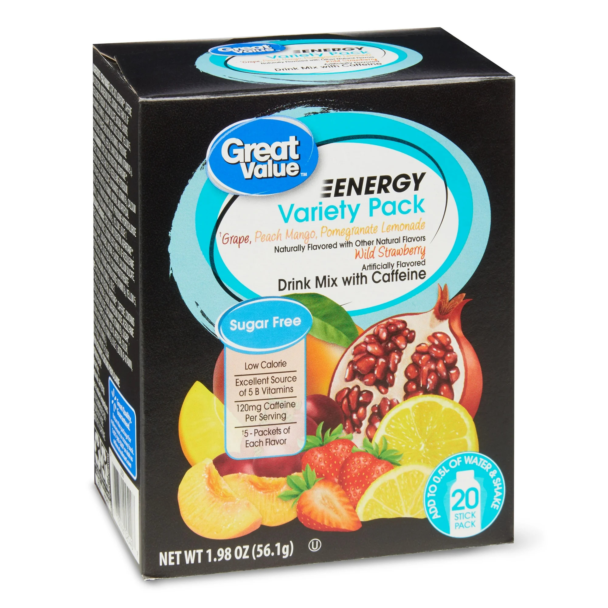 Great Value Sugar-Free Energy Drink Mix Variety Pack, 1.98 oz, 20 Count | Walmart (US)