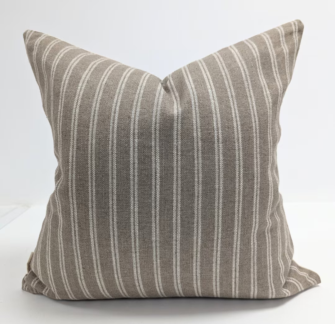 Designer Brown Striped Linen Pillow, Modern Farmhouse Brown Pillow Cover, Modern Traditionnal Dé... | Etsy (US)