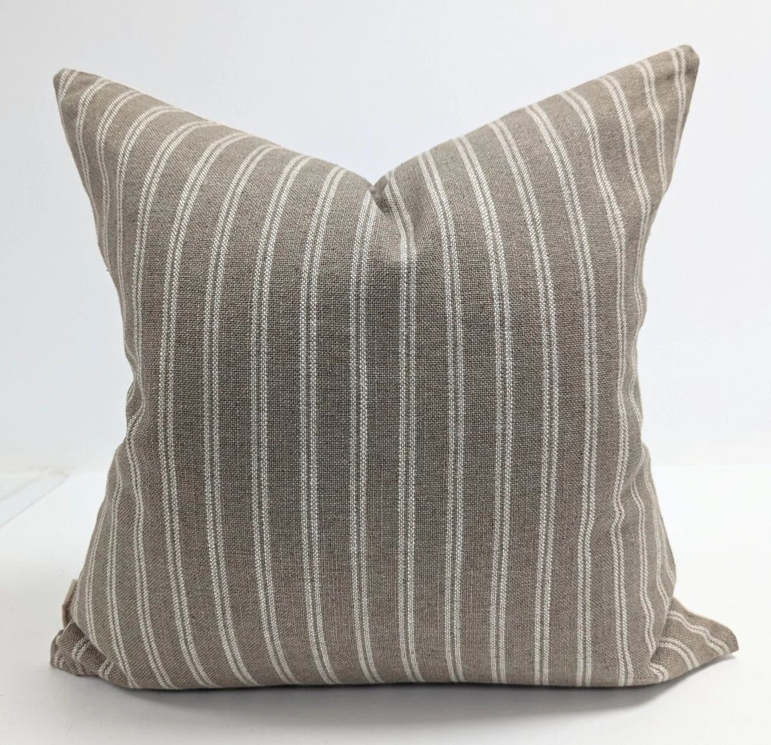 Designer Brown Striped Linen Pillow, Modern Farmhouse Brown Pillow Cover, Modern Traditionnal Dé... | Etsy (US)